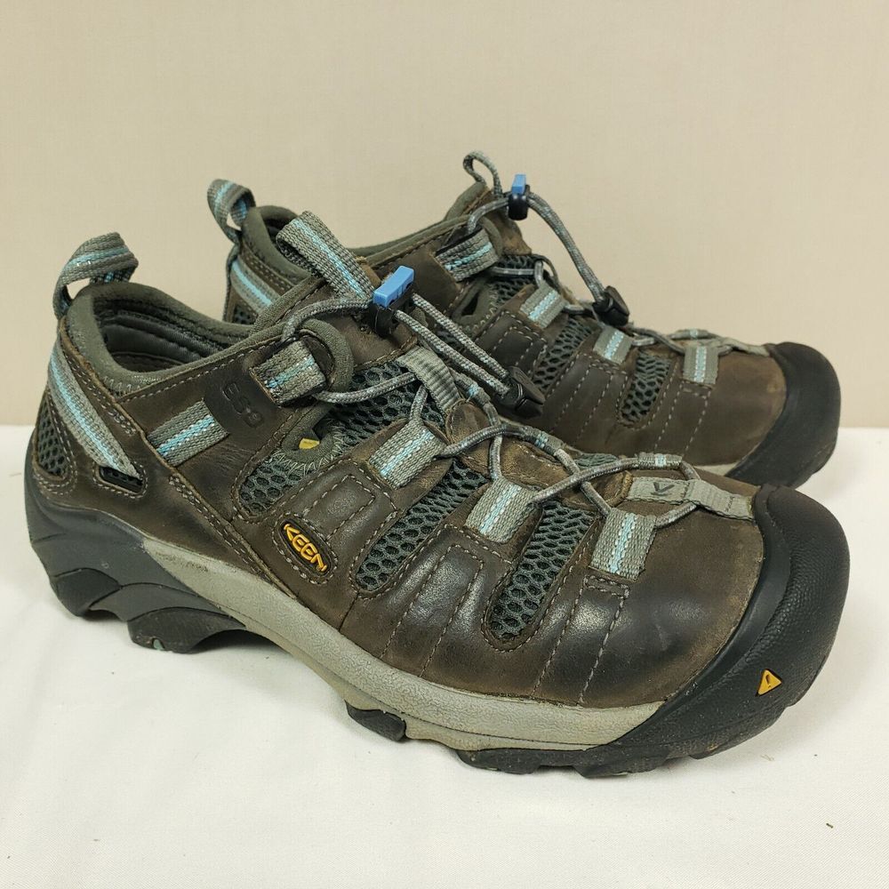 Keen Atlanta Cool Steel Toe Shoes Women 7 Brown Leather ESD Low Boots Lace Up